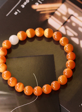 天然和田玉白玉刻观音菩萨种子字缅黄圆珠8mm女士手串手链