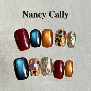 亮面 猫眼秋冬纯手工纯色穿戴甲日常显白通勤简约短款 糖果果