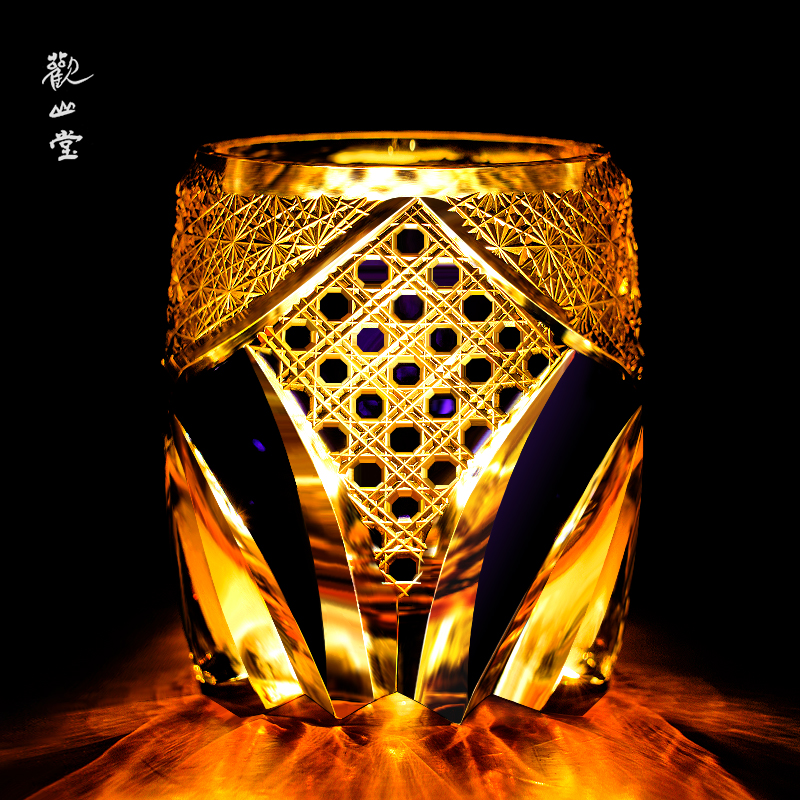 【黄金甲】江户切子武士杯手工刻花洋酒杯水晶威士忌酒杯新年礼物