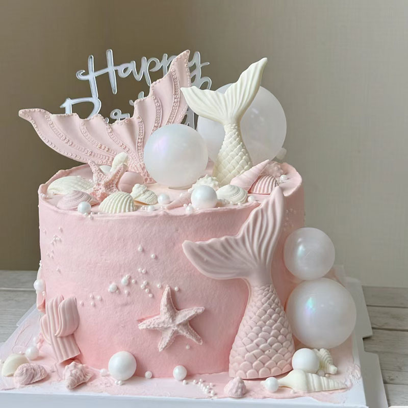 海洋风大小鱼尾硅胶模具美人鱼尾摆件生日蛋糕插件海洋主题装饰