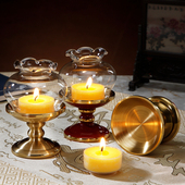 纯铜酥油灯座供佛蜡烛烛台佛前供佛灯莲花防风蜡烛底座七星灯架