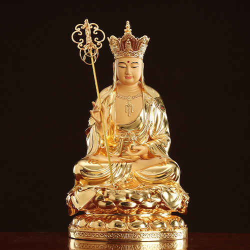 纯铜贴金地藏王菩萨佛像供奉摆件