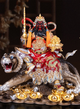 台湾纯铜骑虎武财神赵公明神像