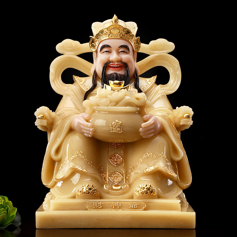 汉白玉金镶玉文财神爷神像客厅家用供奉财神爷像开业招财送礼摆件