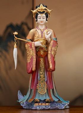 台湾纯铜冰金彩碧霞元君神像摆件