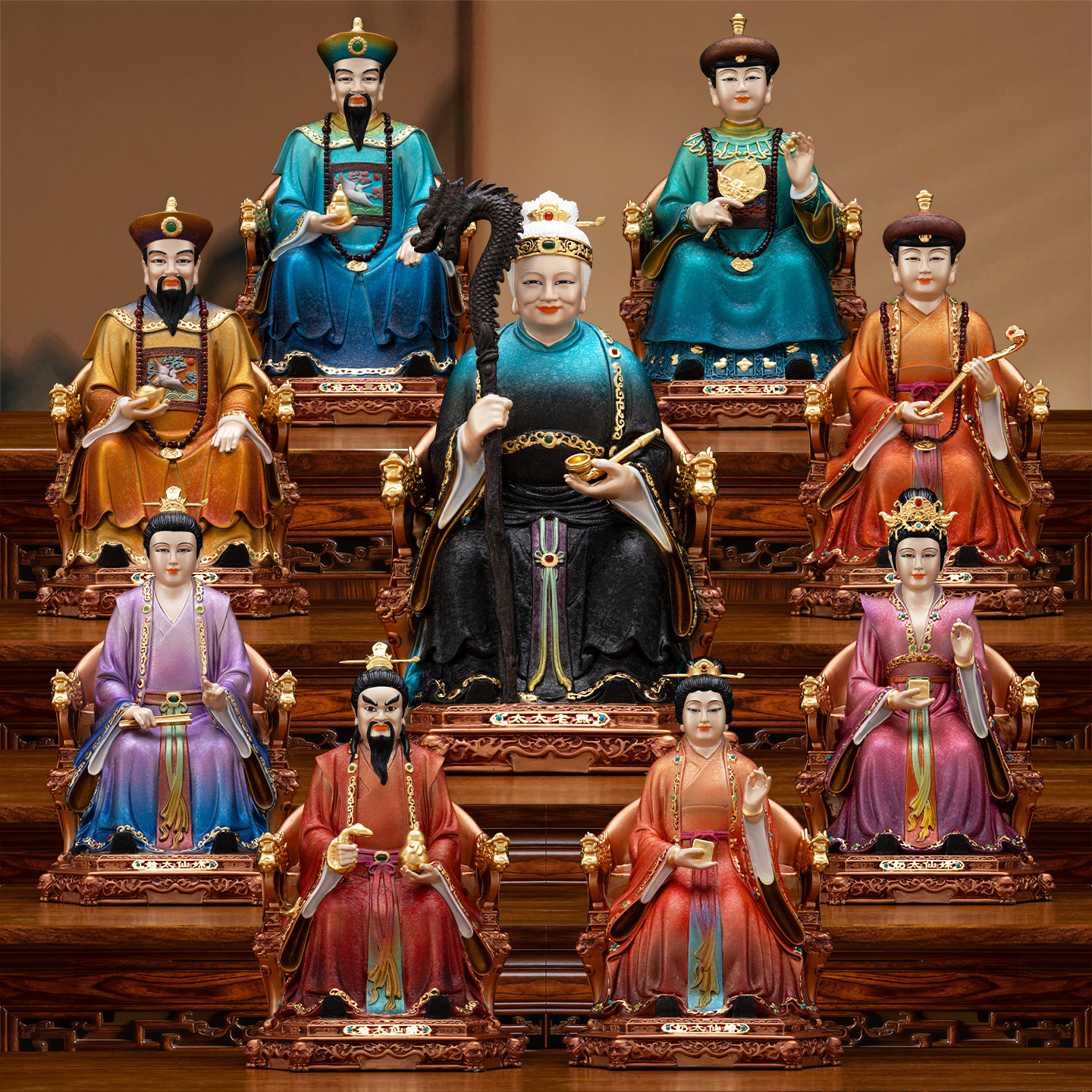 纯铜彩绘四大家族神像家用供奉黑老太太胡家黄家嫦家蟒家堂口摆件