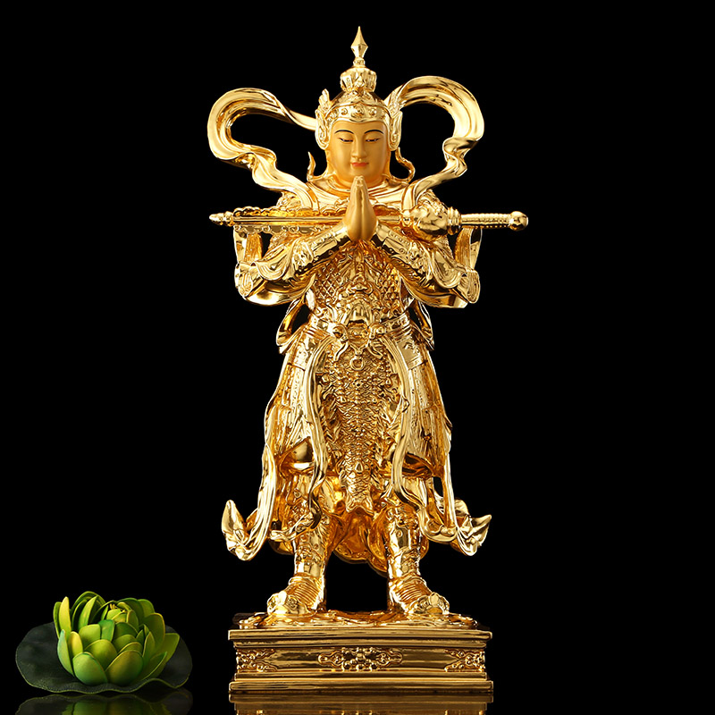 台湾纯铜贴金合掌韦陀佛像