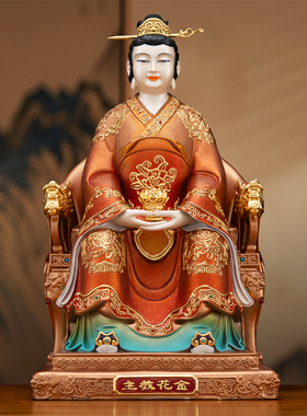 纯铜彩绘金花教主神像供奉摆件