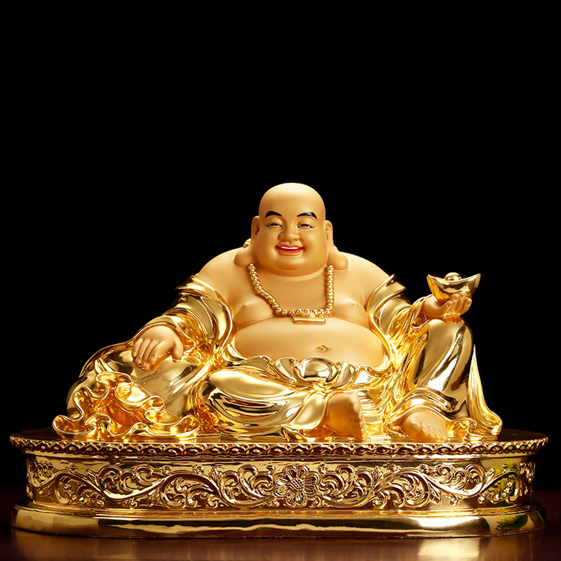 纯铜贴金弥勒佛像贴金大肚宽体笑佛未来佛客厅供佛招财摆件