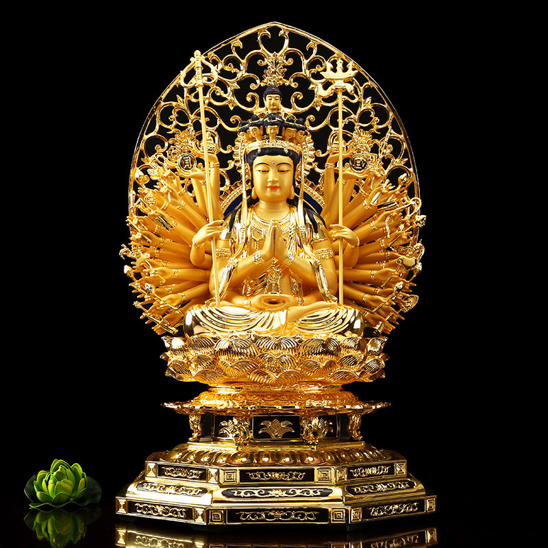 台湾纯铜鎏金千手千眼观音佛像家用供奉佛堂千手观音菩萨铜像摆件