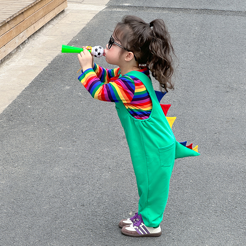 小恐龙衣服春秋纯棉背带裤套装