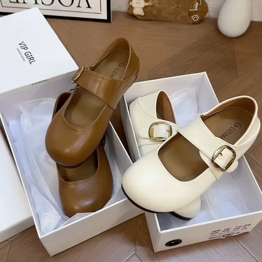 复古厚底两穿勃肯鞋女2026春秋新款平底魔术贴小皮鞋玛丽珍单鞋