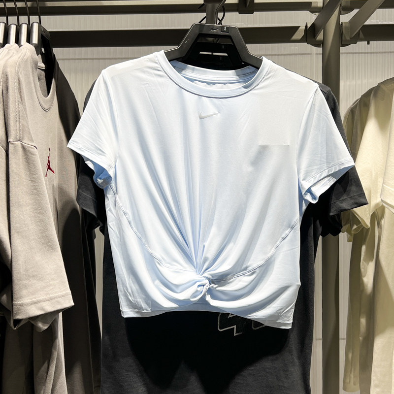 耐克女装2025夏季新款速干服透气扭结训练健身短袖T恤 HJ1055-423