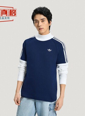 阿迪达斯2026春三叶草男子深蓝3-STRIPES三条纹圆领短袖T恤HZ9634