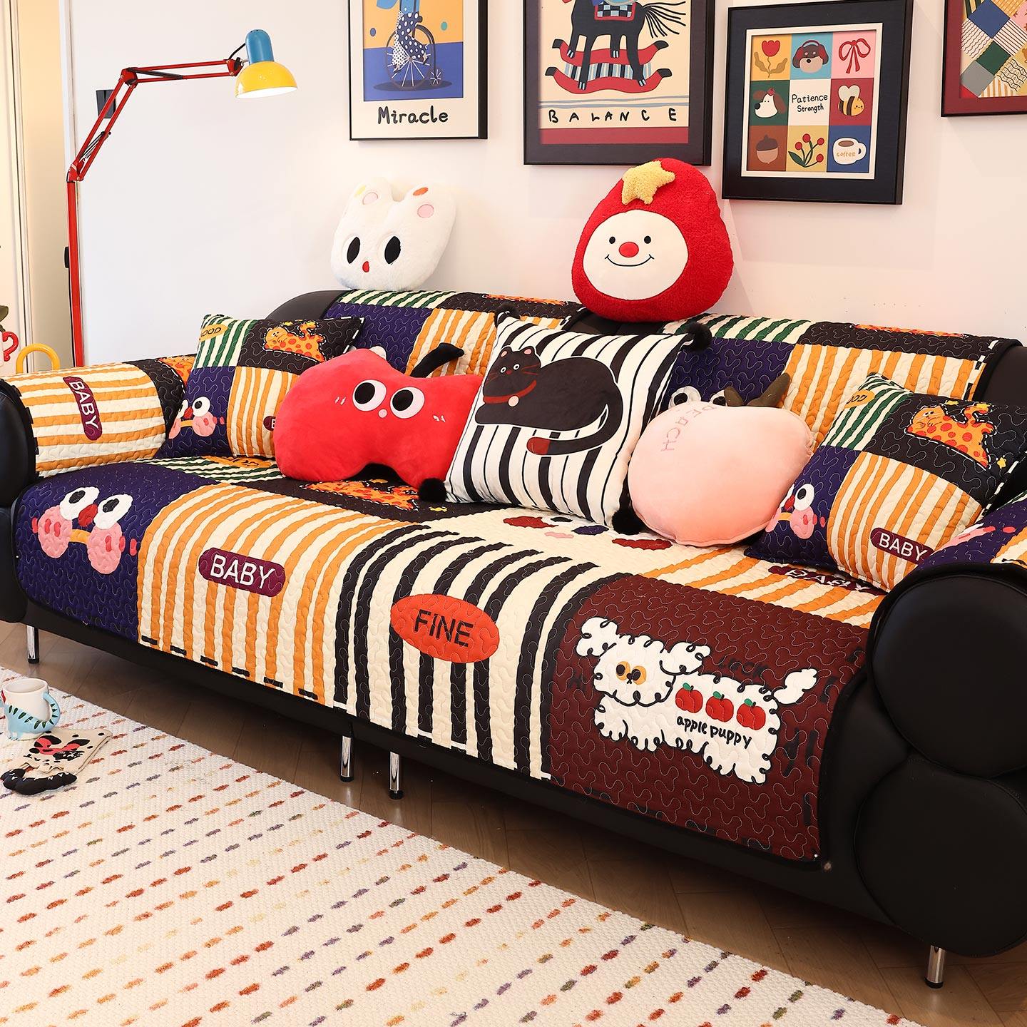 暖屿多巴胺卡通条纹沙发垫四季通用防猫抓可水洗布艺沙发坐垫盖布,居家布艺,沙发垫,淘宝优惠券,粉丝福利购,淘宝优惠卷