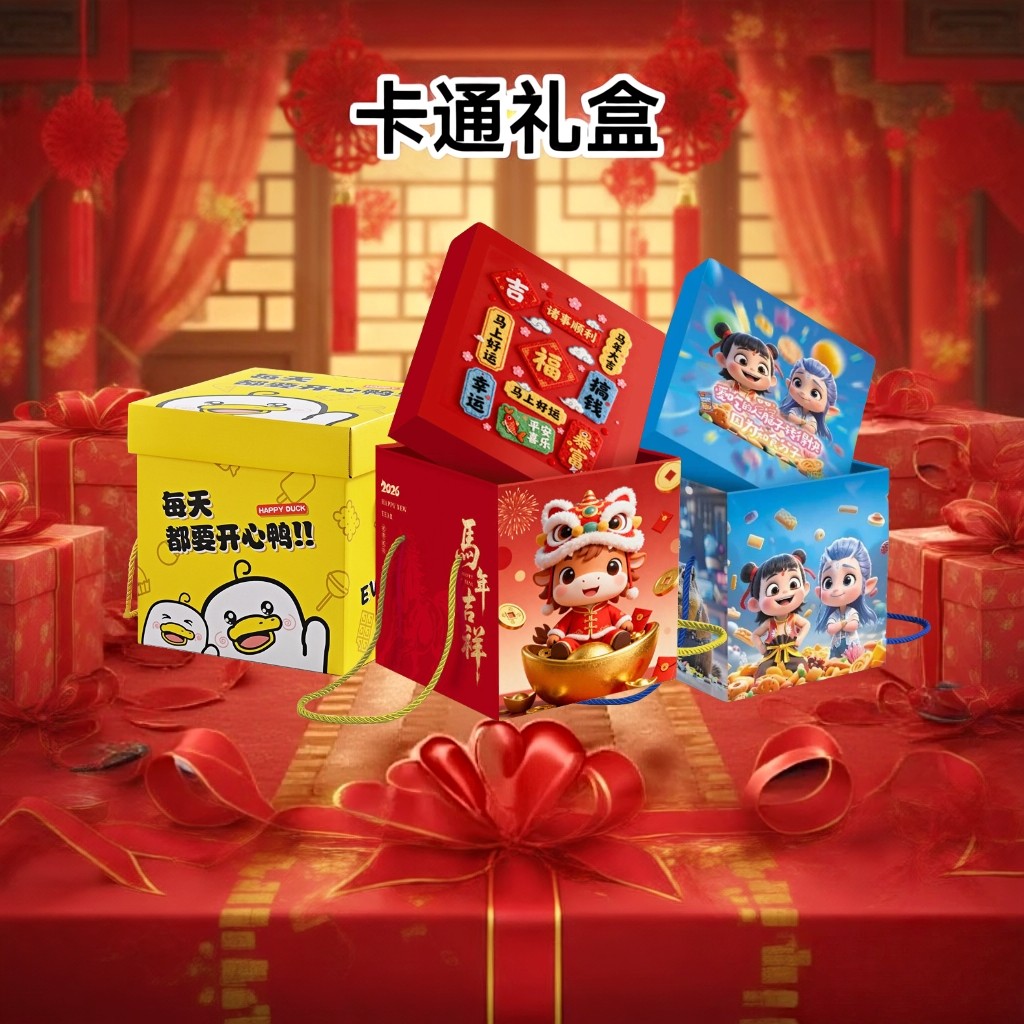 新款卡通哪吒礼物盒子生日礼盒包装创意零食礼品盒正方形手提大号