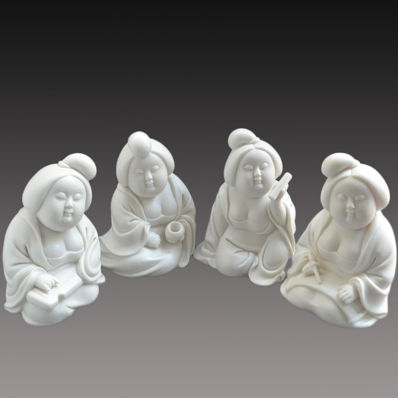 白瓷琴棋书画小侍女唐朝仕女唐代美女小美人陶瓷人物雕塑装饰摆件