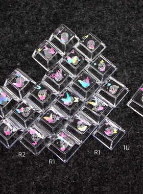 蝴蝶图案爱心键帽原厂高度透明PC材质客制化diy素材适配磁轴键盘