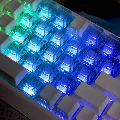 爱心闪粉高透明键帽PC材质无刻原厂高度客制化diy适配机械键盘