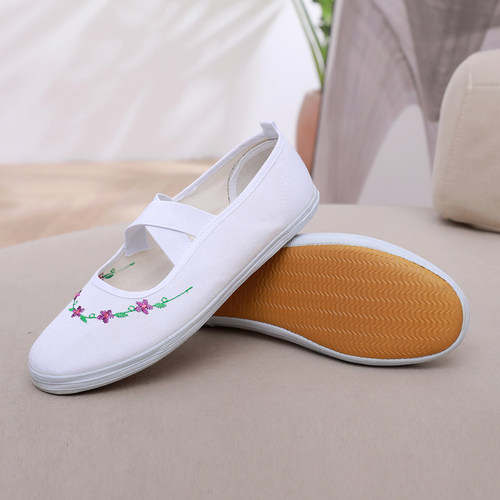 小白鞋绣花舞蹈鞋帆布鞋