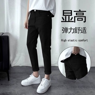 LANGTUAN  2026新款秋冬季九分牛仔裤男生弹力修身小脚黑色长裤子