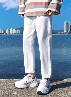 LANGTUAN  白色牛仔裤男生潮牌春夏宽松直筒2026新款休闲九分裤男