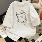 夏季 t恤男女同款 花灰色上衣 外贸出口大牌设计感纯棉短袖 海外订单