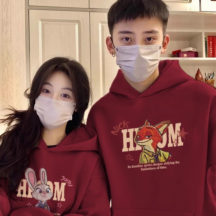 潮牌印花卡通连帽加绒加厚卫衣