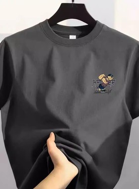 大牌出口外贸撤回尾货~美式大力水手纯棉短袖t恤男女夏深灰色上衣