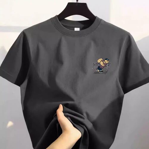 大牌出口外贸撤回尾货~美式大力水手纯棉短袖t恤男女夏深灰色上衣