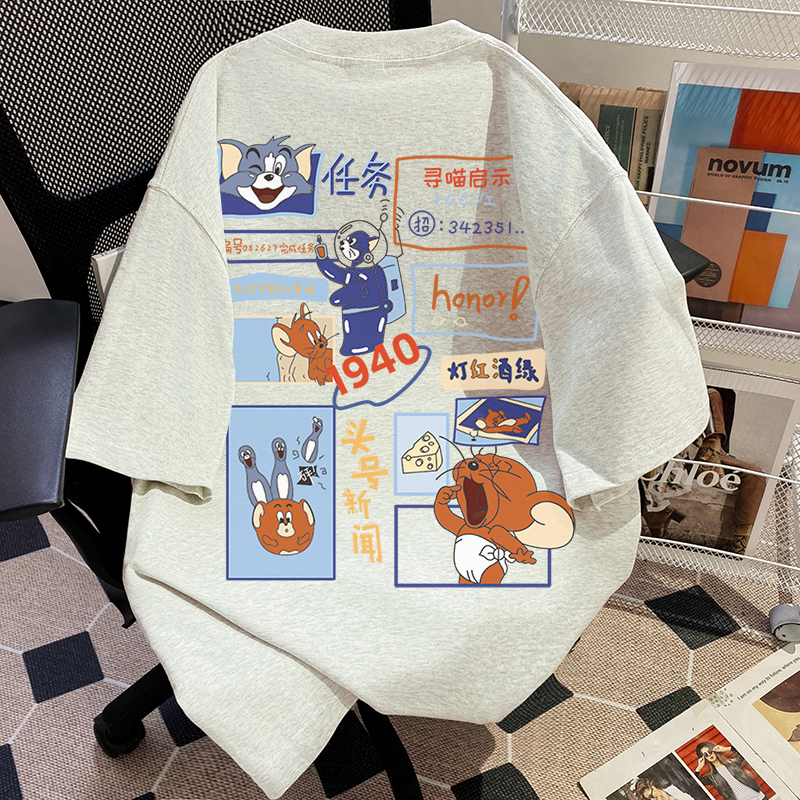 海外订单~外贸出口原单纯棉短袖t恤男女夏季百搭卡通情侣半袖上衣