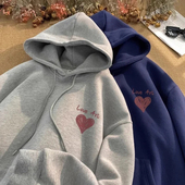 大牌撤回尾货 出口外贸美式 印花爱心重磅连帽卫衣男女早秋外套潮