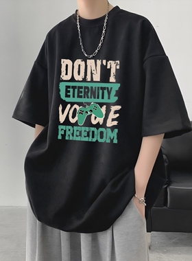 大牌外贸原单撤回~潮牌港风绿色字母纯棉短袖t恤男女夏季宽松上衣