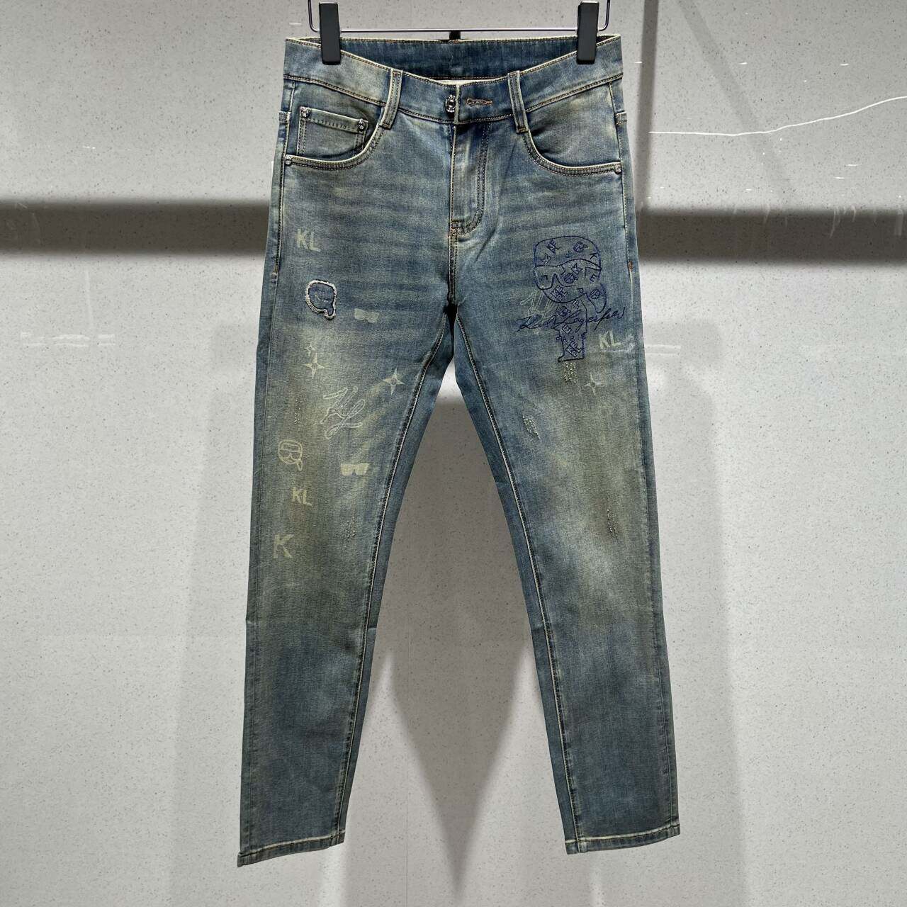 欧货高端春夏季男士牛仔裤小脚修身潮牌时尚薄款小老头休闲长裤子