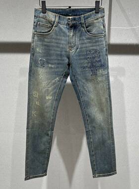 欧货高端春夏季男士牛仔裤小脚修身潮牌时尚薄款小老头休闲长裤子