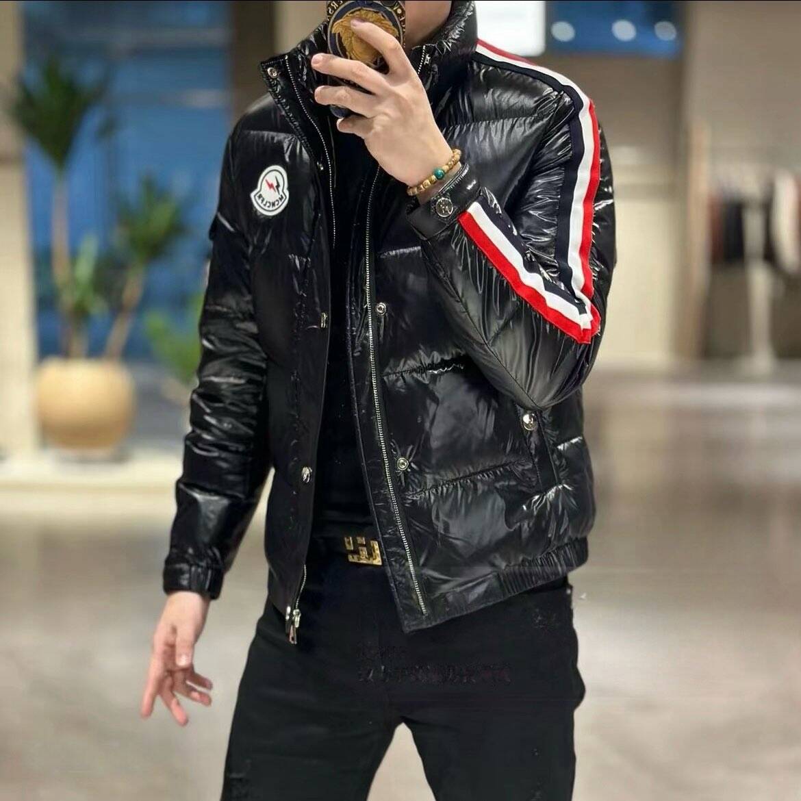 欧洲站秋冬季男士立领羽绒服潮牌时尚贴标保暖外套