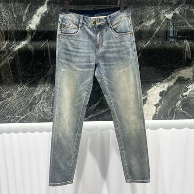 欧货高端春夏季男士牛仔裤修身薄