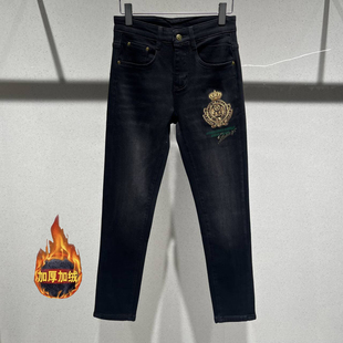 休闲弹力长裤 欧洲站秋冬季 潮 修身 小脚刺绣加绒加厚时尚 男士 牛仔裤