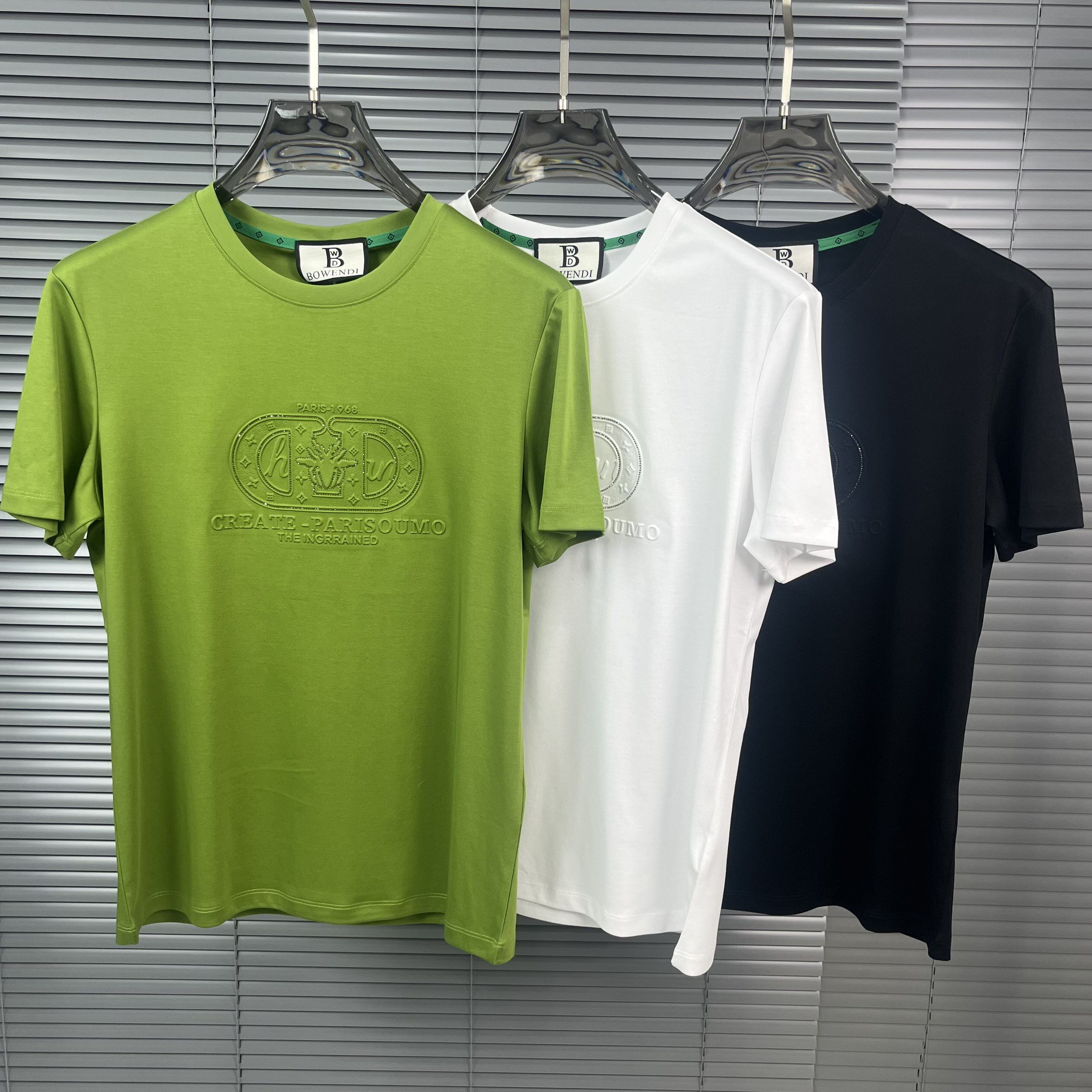 欧洲站夏季男士冰丝棉短袖t恤潮流时尚烫钻小蜜蜂半袖体恤修身凉T