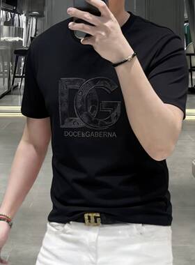 欧货高端夏季男士圆领短袖t恤丝光棉潮牌时尚修身半袖打底衫凉感T