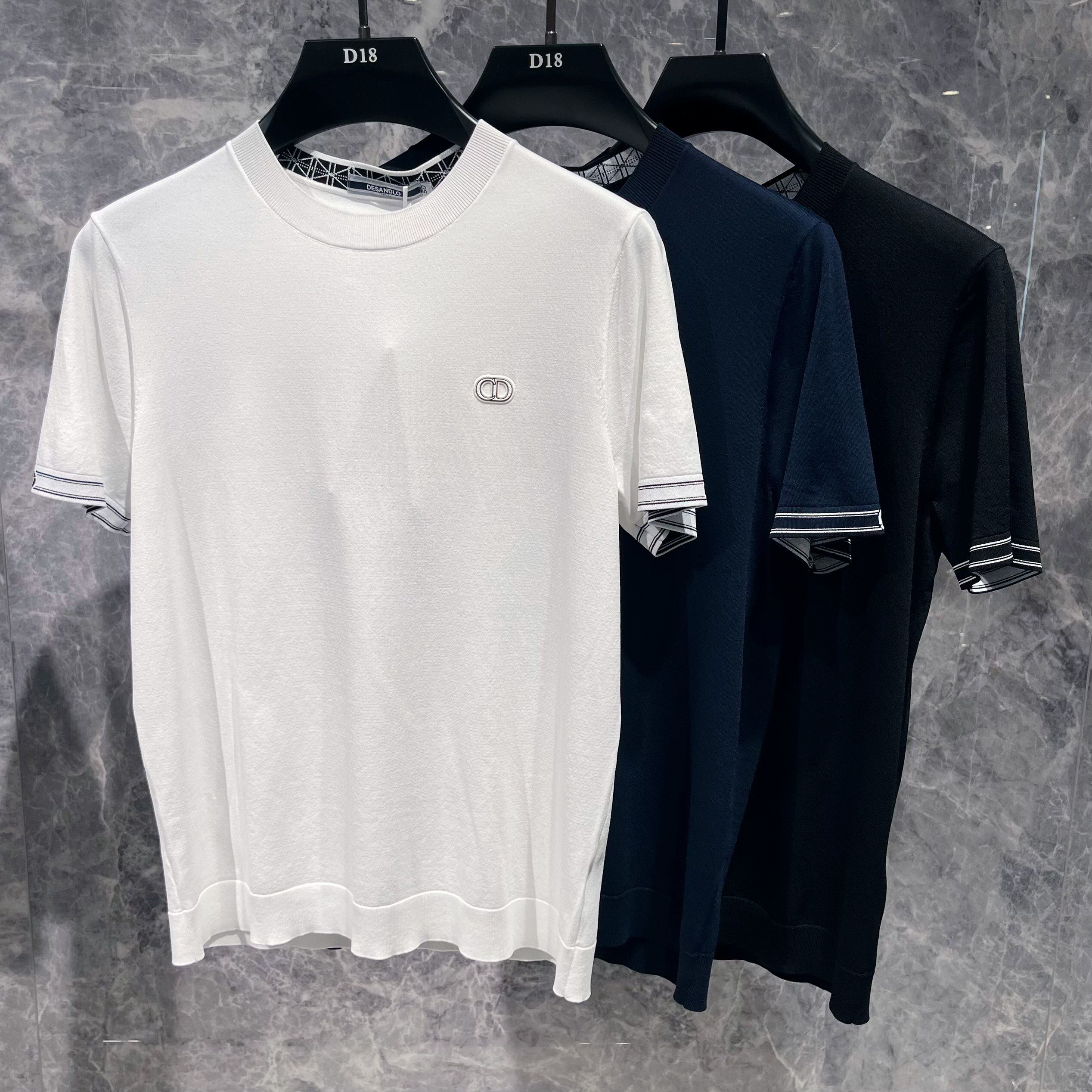 欧货高端夏季男士冰丝短袖t恤伊力特潮牌时尚修身半袖打底衫凉感T