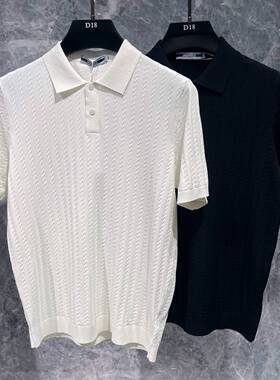 欧货高端夏季男士冰丝短袖t恤翻领polo衫潮牌轻奢商务带领凉感T