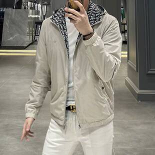 印花双面穿修身 欧货高端春季 夹克 外套潮流时尚 长袖 男士 连帽薄款