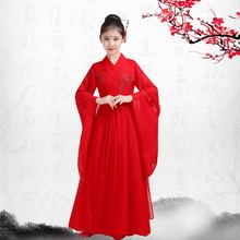 汉服女童大红色古装古筝演出服超仙中国风舞蹈服中大童女孩表演服