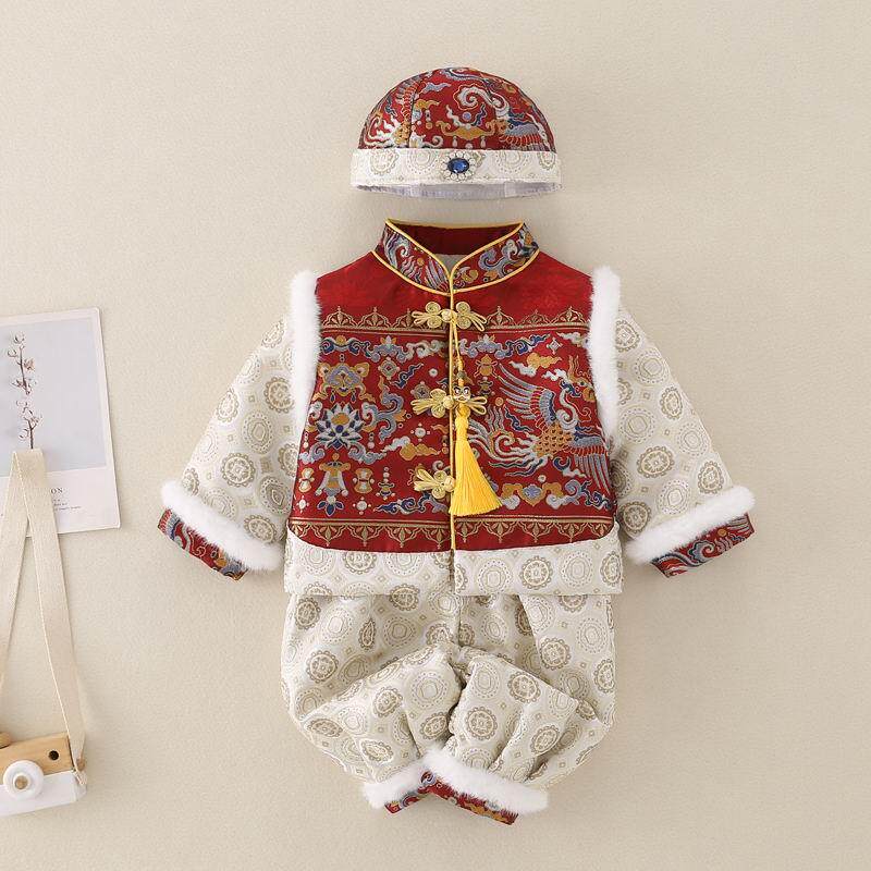 男宝宝周岁抓周唐装婴儿冬装中式礼服儿童生日衣服新年过年拜年服