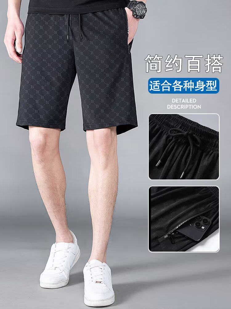 短裤男士夏季美式运动男生高弹力裤夏天宽松速干男款冰丝五分裤子