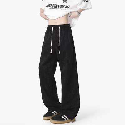 秋冬季时尚百搭休闲裤男韩版潮流运动裤子港风坠感阔腿直筒长裤潮