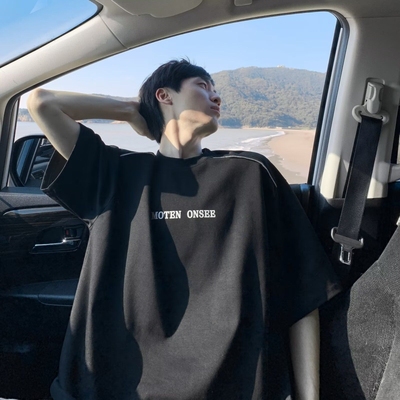 美式高街黑色短袖t恤男女2025新款夏季情侣小众五分半袖上衣日系