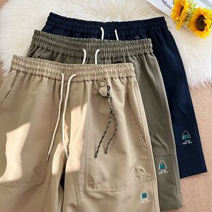 美式运动短裤男士夏季休闲中裤大码松紧腰系绳男生潮牌五分裤子男