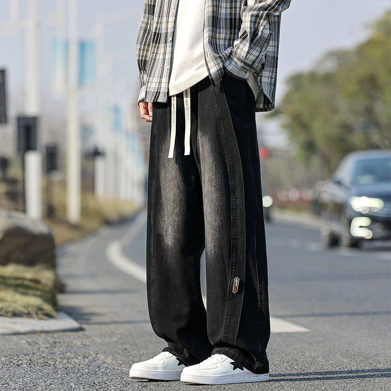 牛仔裤男春秋大码宽松垂感阔腿直筒裤美式高街潮牌秋冬痞帅工装裤